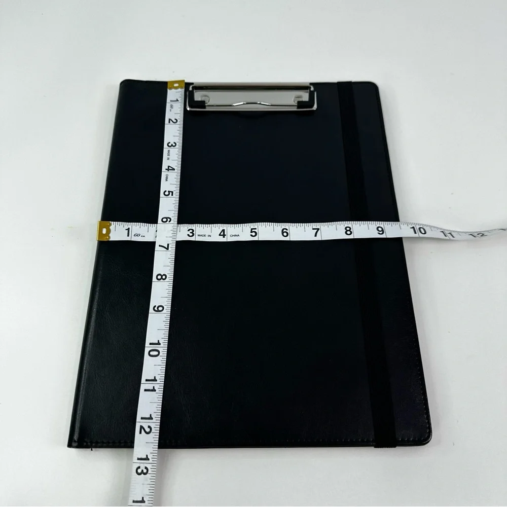 Sooez Premium PU Faux Leather Black Padfolio with Clipboard Front